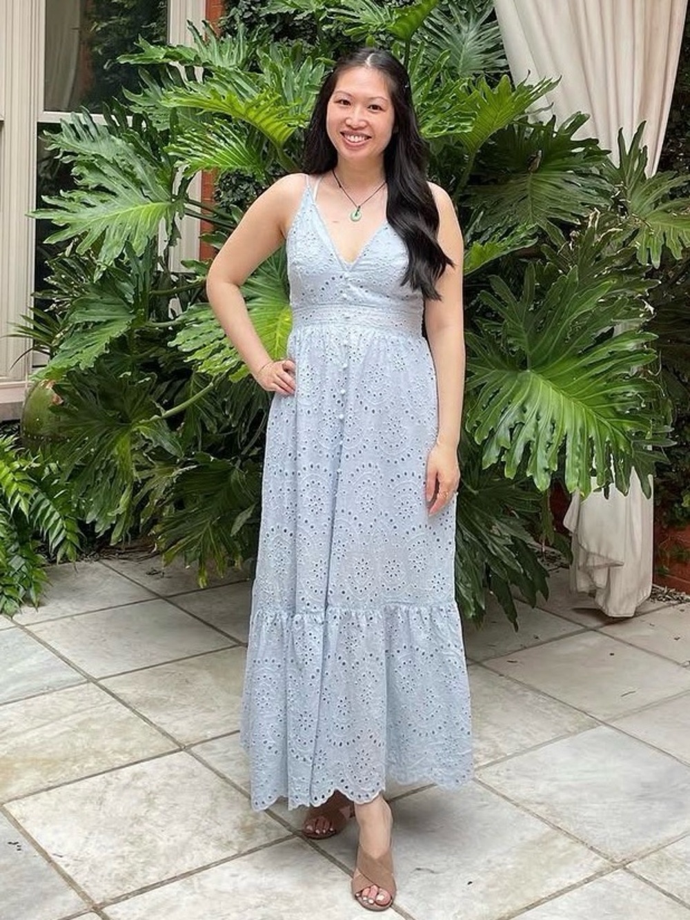 Simple Pale Blue Eyelet Maxi Dress